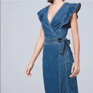 White House Black Market Denim Faux-Wrap Dress